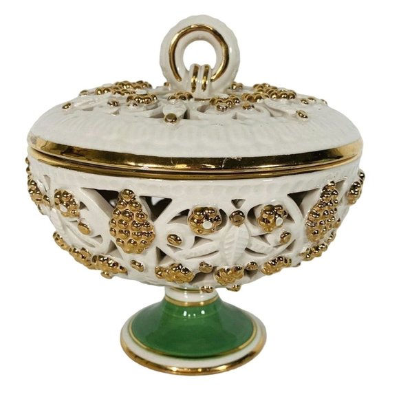 KBNY Other - VTG MCM Italian Porcelain Compote Lid Candy Dish Nut Bowl 6” Pierced Marked #499